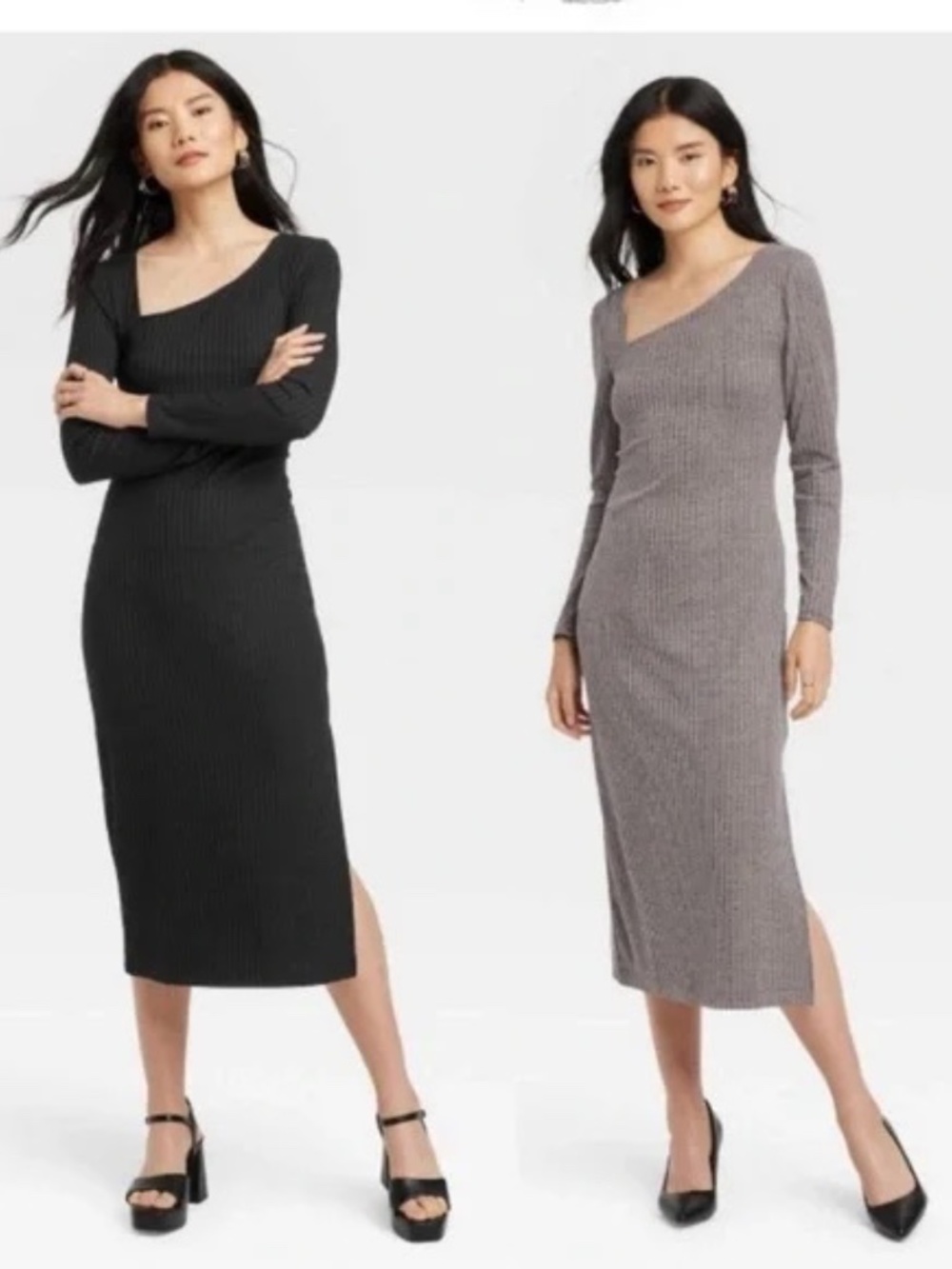 A New Day Black Ribbed Long Sleeve Midi Dress size XL